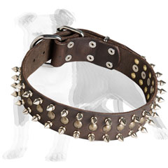 Spiky Leather dog collar with half-balls studs