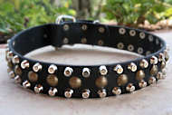 3 Rows Leather Dog Collar with Pyramids and Studs-Studded collar-Dog Supplies