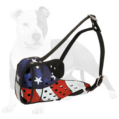 Handpainted leather dog muzzle in American style