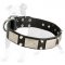 Designer Leather Dog Collar with Nickel Pyramids and Large Plates