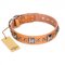 "Glamour Finery" FDT Artisan Female dog collar of natural leather with stylish old-looking circles