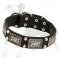 Tremendous Leather Dog Collar with old nickel massive plates and 2 nickel pyramids)