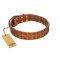 "Terra-cotta" FDT Artisan Tan Leather dog Collar with Two Rows of Studs