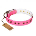 "Magic Pink" FDT Artisan Decorated Leather dog Collar with Old Bronze-Plated Steel Hardware