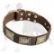 Leather Dog Collar with Vintage Curved Plates for Walking and Training Large and Medium Breed Dogs