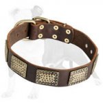 Leather Dog Collar with Vintage Curved Plates for Walking and Training Large and Medium Breed Dogs