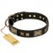 "Passion for Style and Beauty" FDT Artisan Decorated Black Leather dog Collar