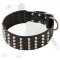Extra Wide Leather Studded Dog Collar 2 2/5 inches with 4 raws of Pyramids