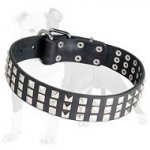 Leather Dog Collar with Silver Pyramids