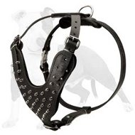 Fashionable Silver Color Spiked Leather Dog Harness for Training and Walking