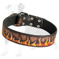 Painted in Flames Leather Dog Collar for Training and Walking Painted in Flames Leather Dog Collar for Training and Walking