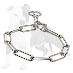 Training choke dog collar made of chrome plated steel