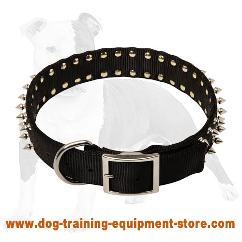 Black Nylon Spiked Dog Collar - 2 Rows of spikes-Dog Supplies