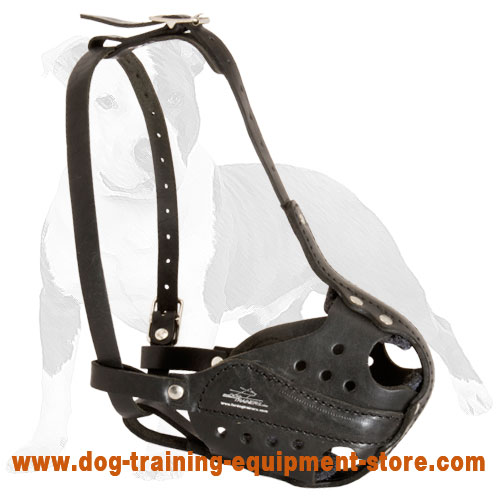 Adjustable Leather Dog Muzzle for Police Service, Agitation Training, Patrolling, Guarding