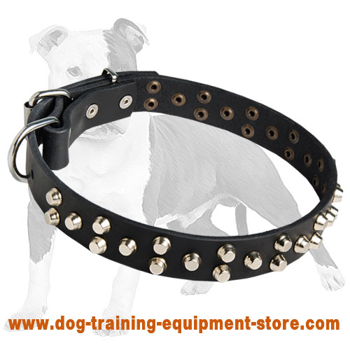 Easy Adjustable Designer Leather Dog Collar with Pyramids for Medium & Large Breed Dogs
