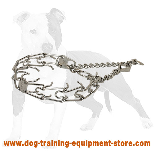 Silver-like chrome plated pinch prong dog collar with swivel and snap hook 1/11 inch (2.25 mm)