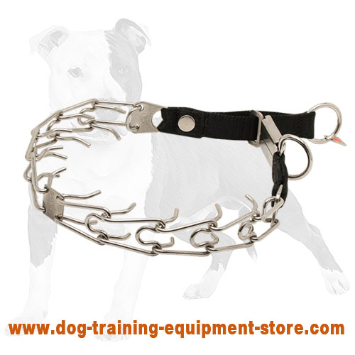 Smart Design Stainless Steel Pinch Prong Dog Collar with Click Lock Buckle and Nylon Loop 1/8 inch (3.2 mm)
