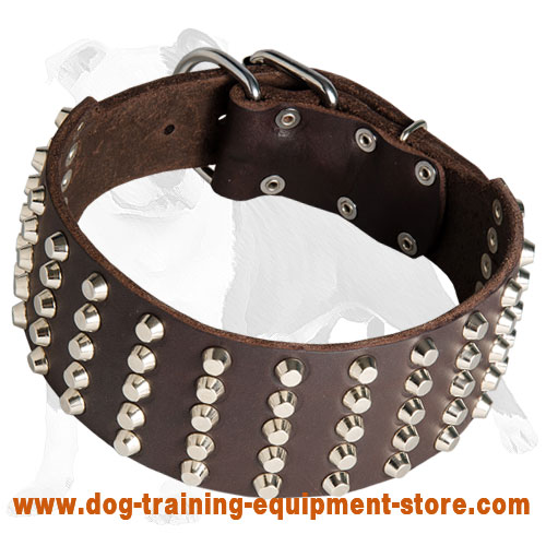 3 inch Studded Leather Dog Collar - Click Image to Close