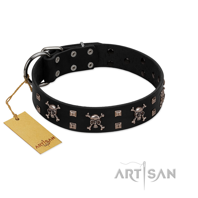 "Black Jack" Stylish Handmade FDT Artisan Black Leather dog Collar