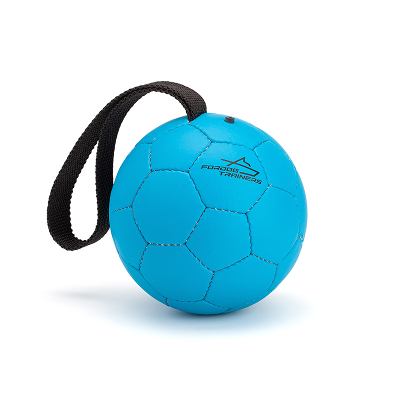 Inflatable Leather Ball Dog Toy With Handle - Blue - 5.5" (14 cm) - Click Image to Close