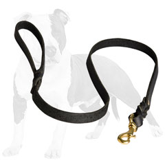 Braided leather dog leash with handle