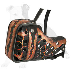 Handpainted leather dog muzzle Magma style