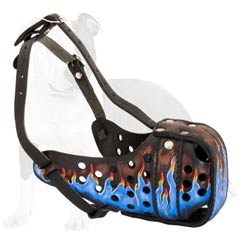 Free breathing and panting leather dog muzzle