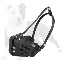 Leather dog muzzle with ventilation holes