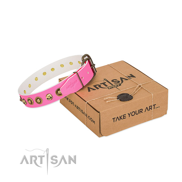 Full grain genuine leather collar with stylish design decorations for your canine