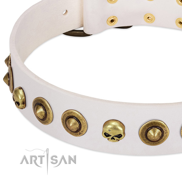 Inimitable decorations on full grain genuine leather collar for your doggie
