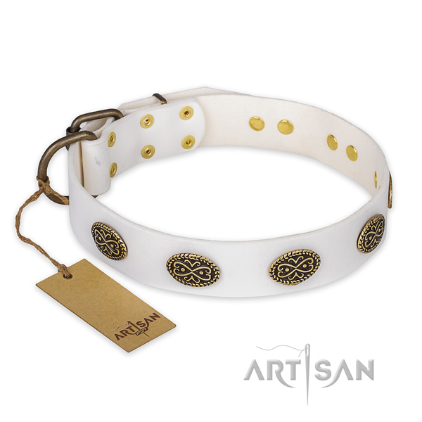 Top quality full grain natural leather dog collar with corrosion proof D-ring