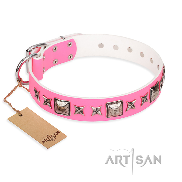Leather dog collar made of quality material with corrosion resistant D-ring
