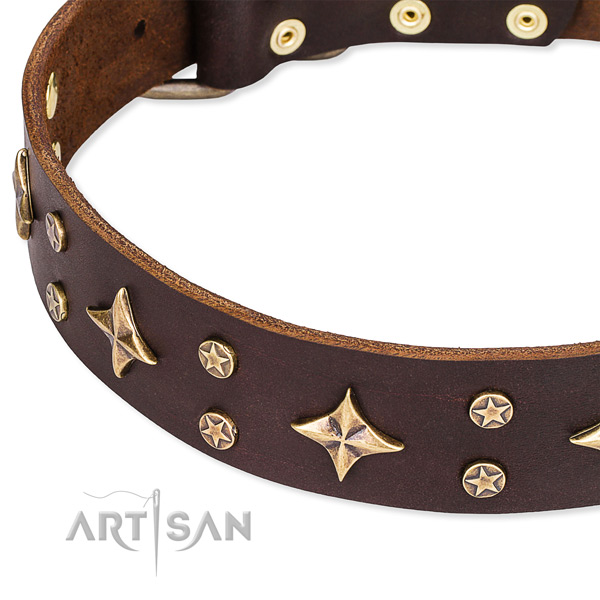 Comfortable wearing embellished dog collar of best quality full grain leather