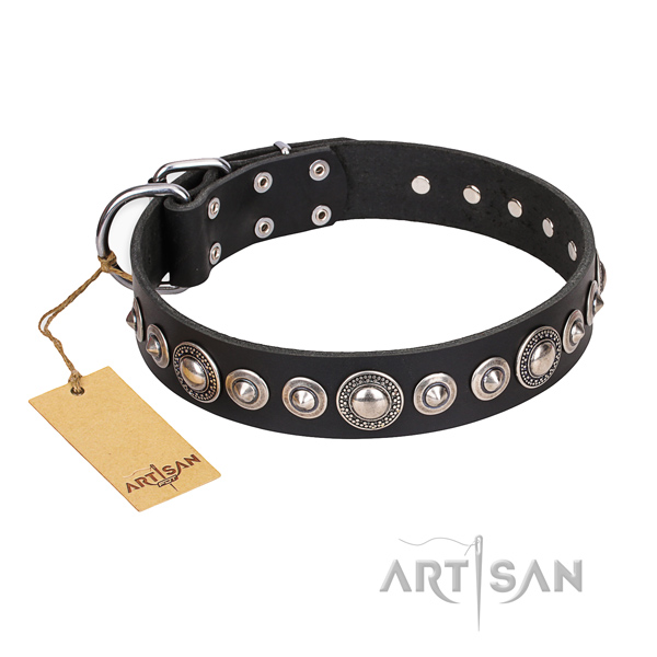 Full grain natural leather dog collar made of high quality material with rust-proof buckle