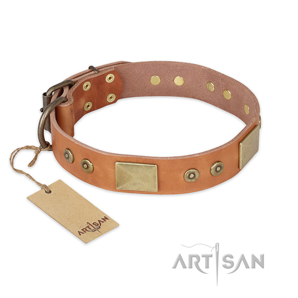 Comfortable full grain genuine leather dog collar for daily walking