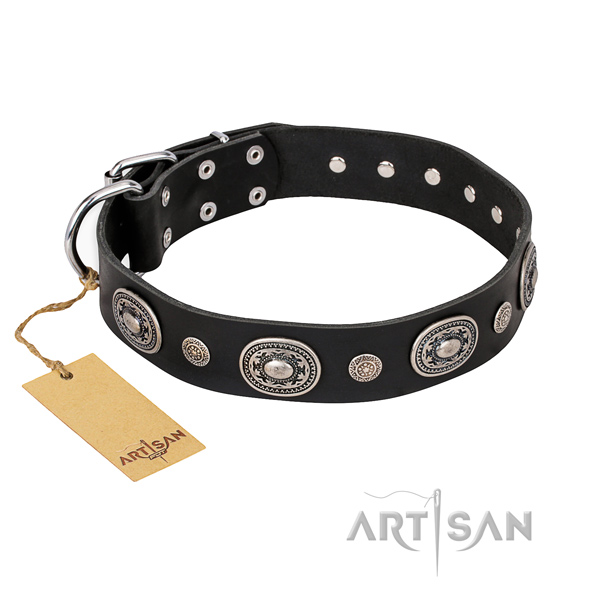 High quality full grain natural leather collar crafted for your doggie
