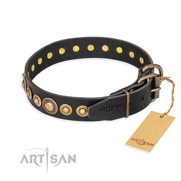 Leather dog collar made of reliable material with rust resistant fittings