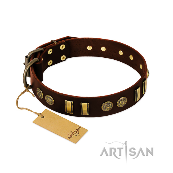 Rust-proof hardware on genuine leather dog collar for your doggie