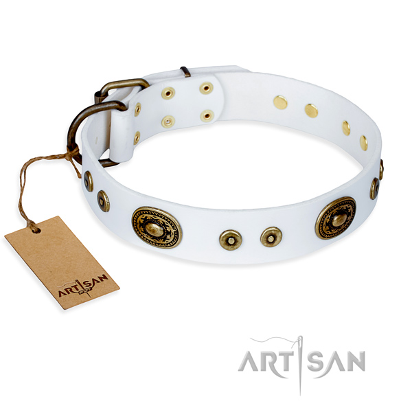 Full grain natural leather dog collar made of top notch material with strong fittings