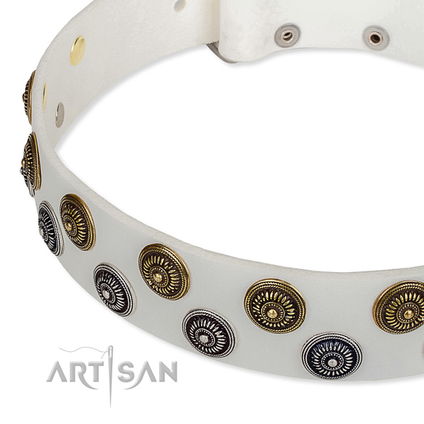 Handy use decorated dog collar of high quality leather