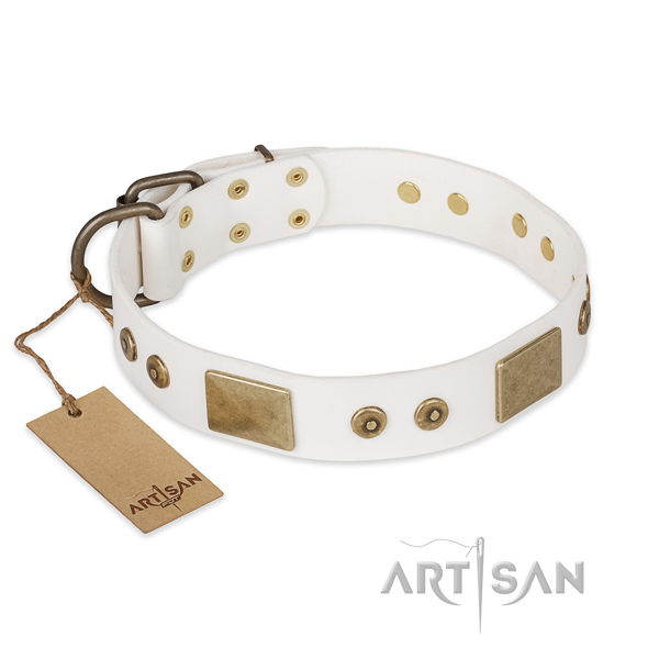 Adjustable full grain genuine leather dog collar for everyday use