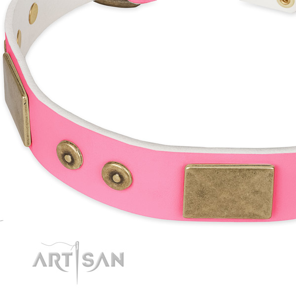 Full grain genuine leather dog collar with decorations for daily use
