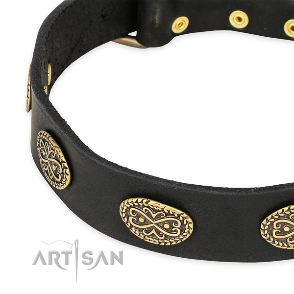 Adorned full grain genuine leather collar for your impressive canine