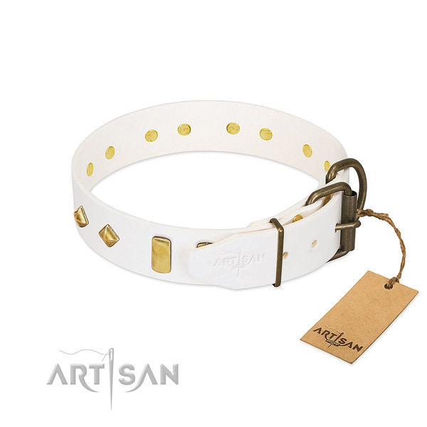 Quality full grain genuine leather dog collar with corrosion proof buckle