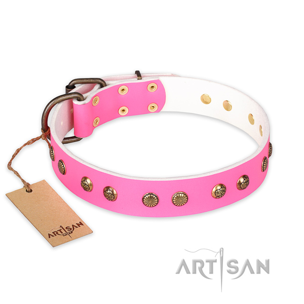Stylish design full grain leather dog collar with strong D-ring