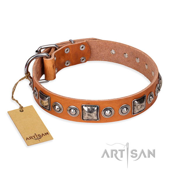 Full grain leather dog collar made of soft to touch material with strong fittings