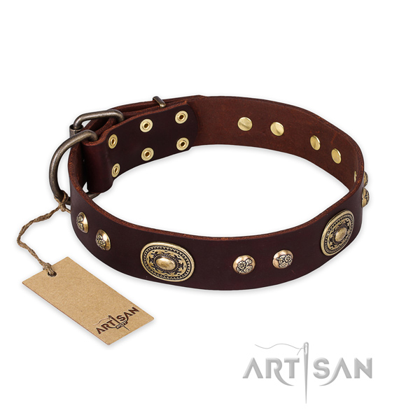 Extraordinary full grain natural leather dog collar for handy use