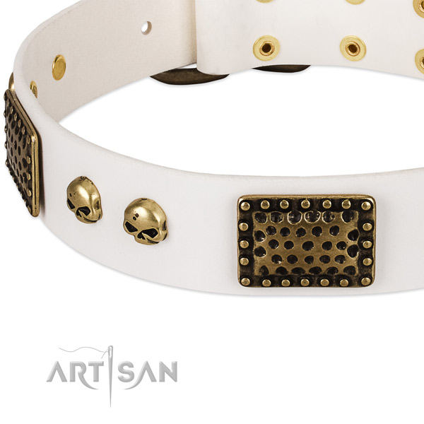 Rust resistant decorations on full grain natural leather dog collar for your four-legged friend