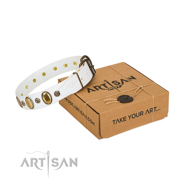 Easy wearing gentle to touch natural genuine leather dog collar