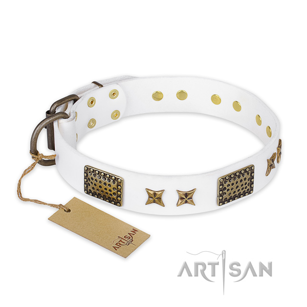 Remarkable full grain leather dog collar with rust resistant buckle